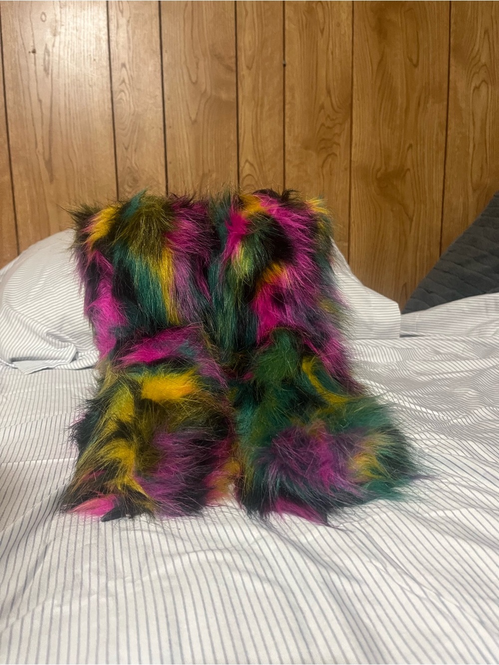 Colorful Multi-Color Faux Fur Boots